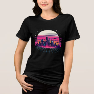 Retro Futuristiskt Stadspanorama Vaporwave Solnedg T Shirt