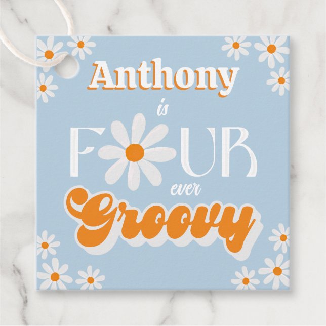 Retro Fyra Groovy Boys 4e födelsedagen Gåvor Etiketter (Framsida)