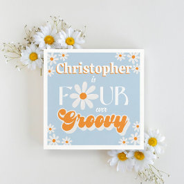 Retro Fyra Groovy Boys 4e födelsedagen Pappersservett