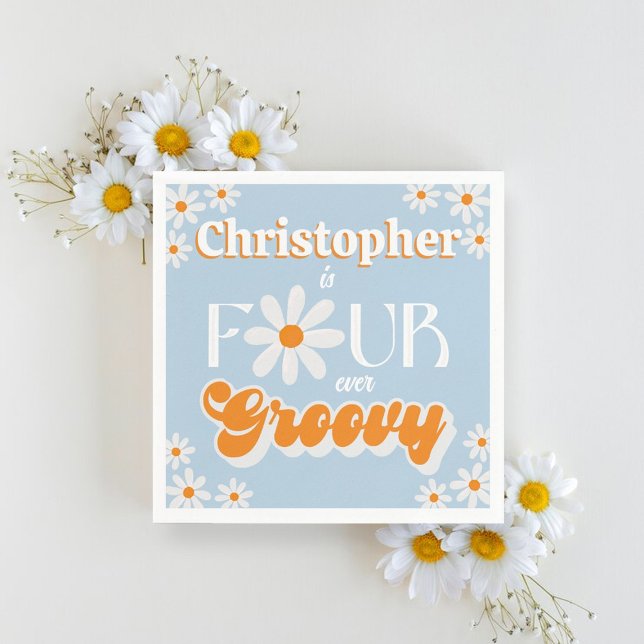 Retro Fyra Groovy Boys 4e födelsedagen Pappersservett (Skapare uppladdad)