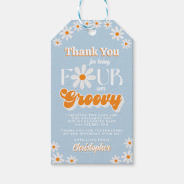 Retro Fyra Groovy Boys 4e födelsedagen Presentetikett