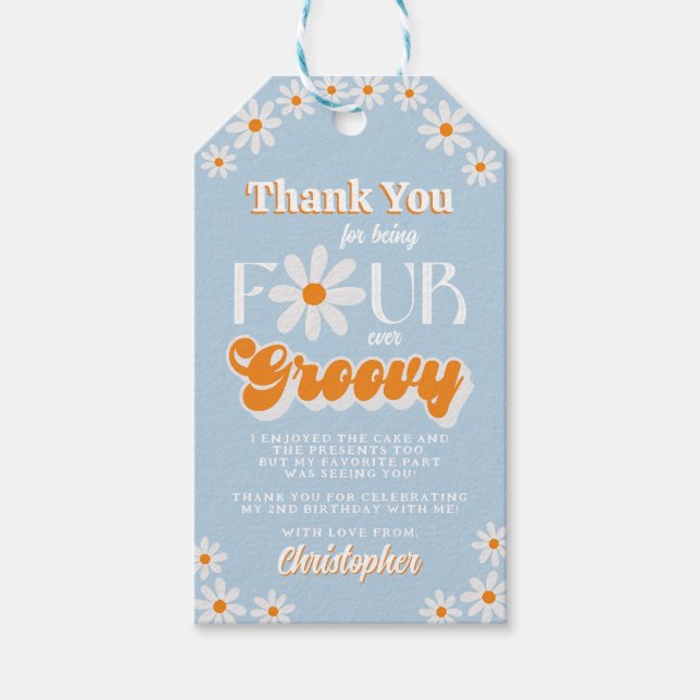 Retro Fyra Groovy Boys 4e födelsedagen Presentetikett (Framsidan)