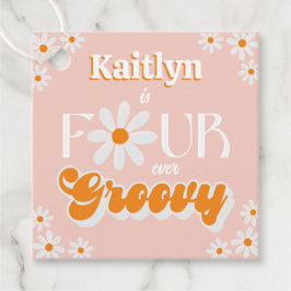 Retro Fyra Groovy Girls 4e födelsedagen Gåvor Etiketter