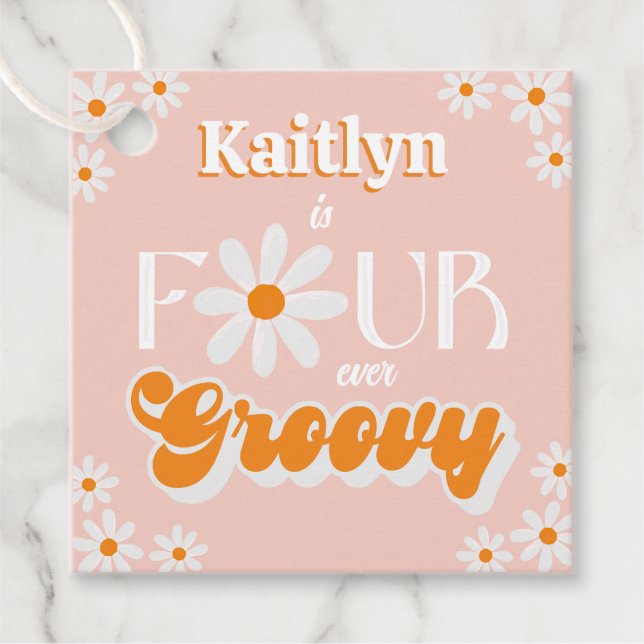 Retro Fyra Groovy Girls 4e födelsedagen Gåvor Etiketter (Framsida)