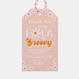 Retro Fyra Groovy Girls 4e födelsedagen Presentetikett