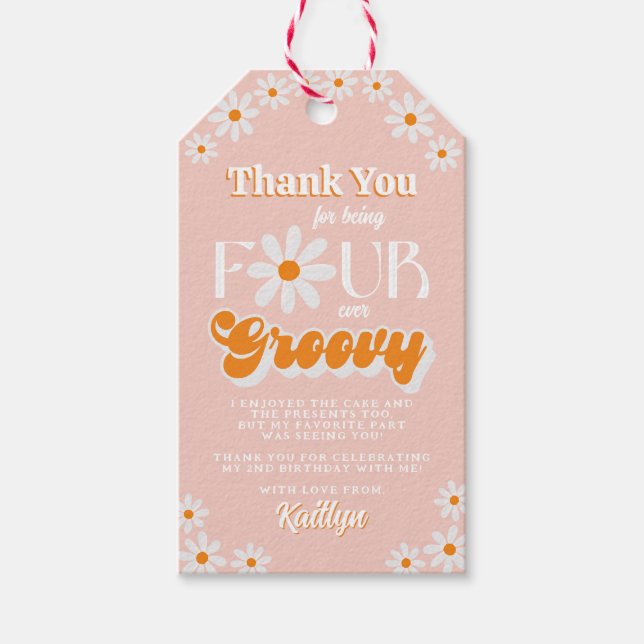 Retro Fyra Groovy Girls 4e födelsedagen Presentetikett (Framsidan)