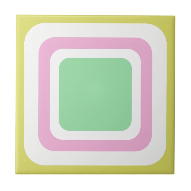 Retro Fyrkant Pastell Grön Rosa Vit Kakelplatta (Framsidan)