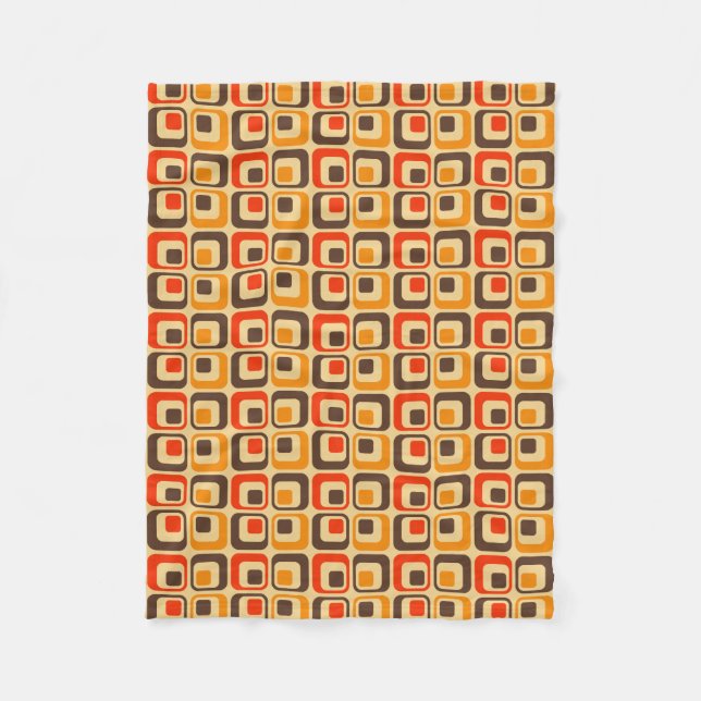 Retro-fyrkanter Mönster - Red, Brown & Orange Fleecefilt (Framsidan)