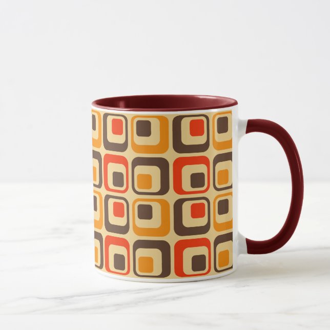 Retro-fyrkanter Mönster - Red, Brown & Orange Mugg (Höger)