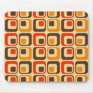 Retro-fyrkanter Mönster - Red, Brown & Orange Musmatta