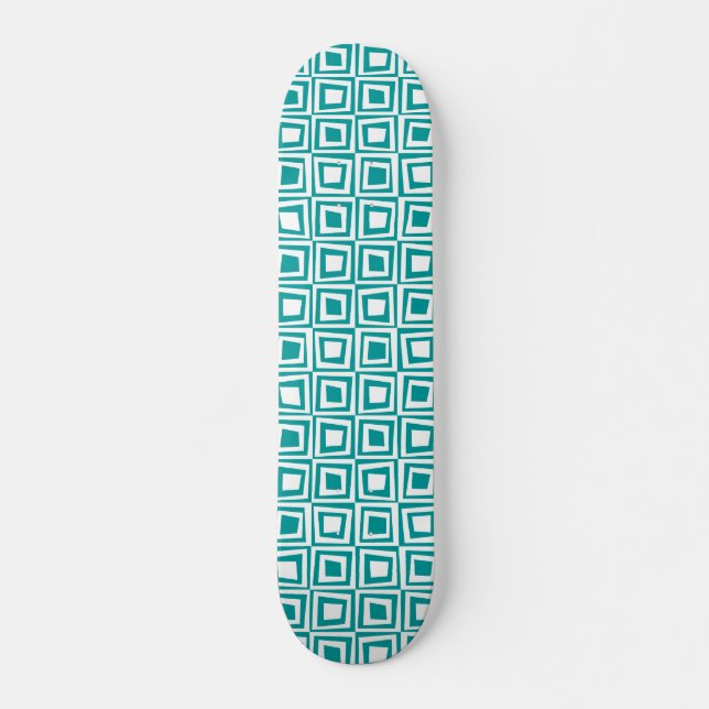 Retro-fyrkanter - vit på Aqua Old School Skateboard Bräda 21,6 Cm (Framsida)