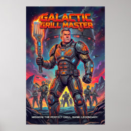 Retro Galactic Grill Master Sci-Fi Parody Poster