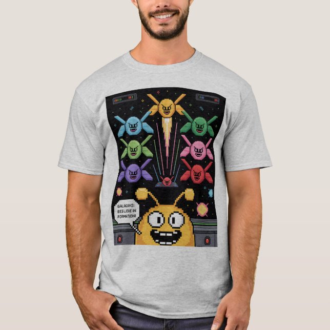 Retro Galaga Galagans T-Shirt - Bee-lieve in Forma (Framsida)