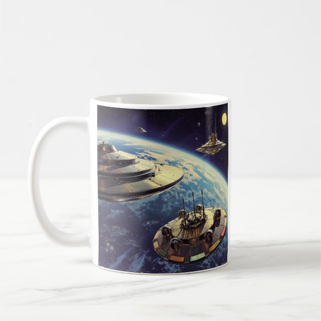 Retro galaktisk tallriksflotta kaffemugg (Vänster)