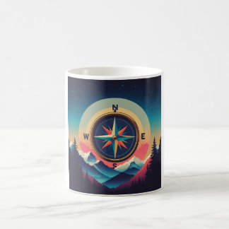 Retro Galaxy Kompass Äventyr -Minimalistisk Vintag Kaffemugg