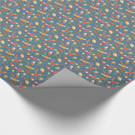 Retro Galaxy Rymden Rockets & Astronauts Presentpapper