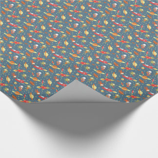 Retro Galaxy Rymden Rockets & Astronauts Presentpapper