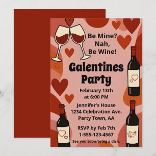 Retro Galentine Var Wine Kul Fest Personlig Inbjudningar