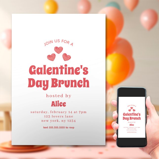 Retro Galentins dag Brunch Valentindagen Inbjudningar (Skapare uppladdad)