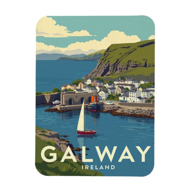 Retro Galway Ireland Travel Souvenir Magnet (Vertikal)