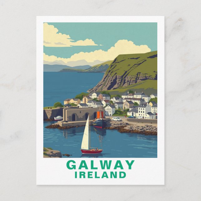 Retro Galway Irland Resa Konst Affisch Vykort (Framsida)