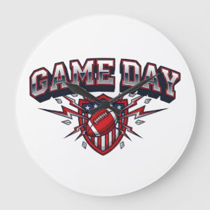 Retro Game Day Football Lightning Shield Patriotis Stor Klocka