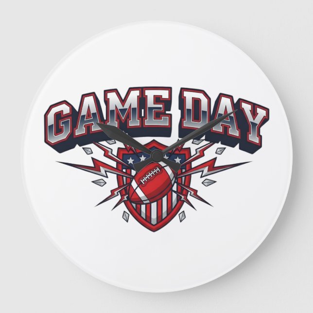 Retro Game Day Football Lightning Shield Patriotis Stor Klocka (Framsida)
