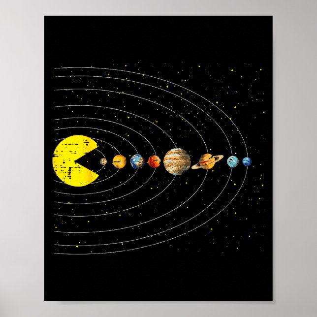 Retro Game Eating Planets Space Galaxy Gaming Boys Poster (Framsidan)
