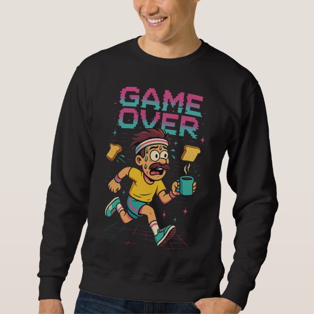 Retro “Game Over” Kaffe Rush – Rolig Springande Va Lång Ärmad Tröja (Framsida)