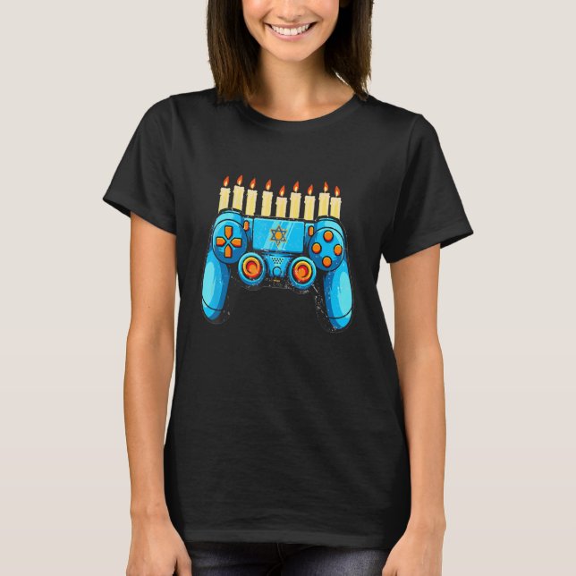Retro Gamepad Lycklig Hanukkah Pajama Family Match T Shirt (Framsida)