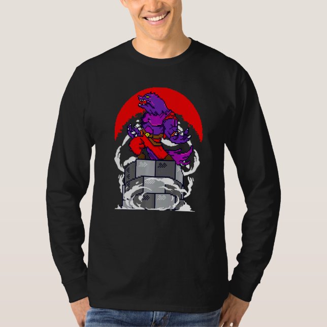 Retro Gamer 8-bitars varulv Howling Måne Varg Man  T Shirt (Framsida)