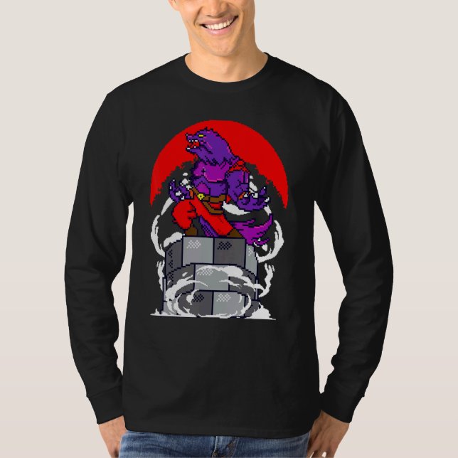 Retro Gamer 8-bitars varulv Howling Måne Varg Man  T Shirt (Framsida)