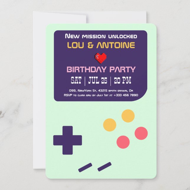 Retro Gamer Birthday Invitation Inbjudningar (Framsida)