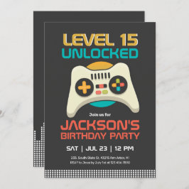 Retro Gamer Boy Level Unlock Video Game Birday Inbjudningar
