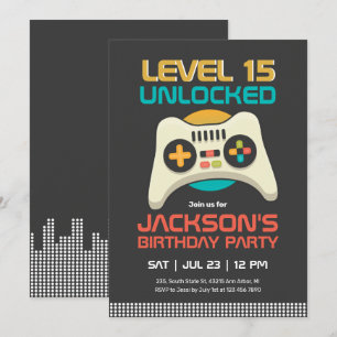 Retro Gamer Boy Level Unlock Video Game Birday Inbjudningar