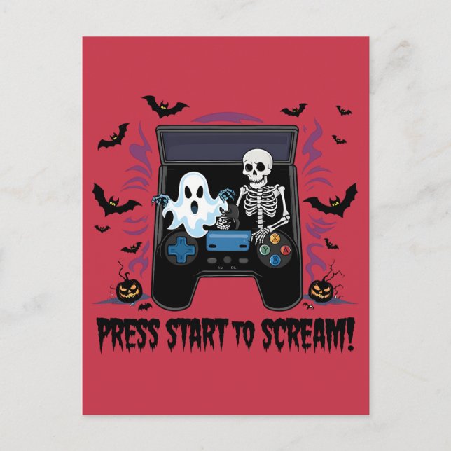 Rétro Gamer Halloween - Squelette Borne d'arcade Vykort (Framsida)