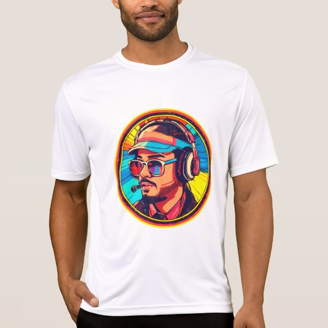 Retro Gamer Headset Neon Vibes T Shirt (Framsida)