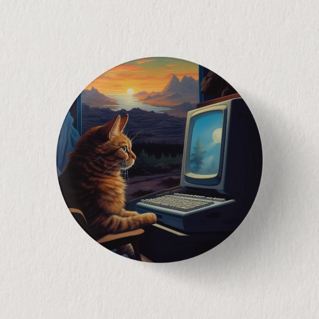 Retro Gamer-katt | 8-bitars Pixel Art-spel Knapp (Framsida)