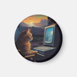Retro Gamer-katt   8-bitars Pixel Art-spel Magnet