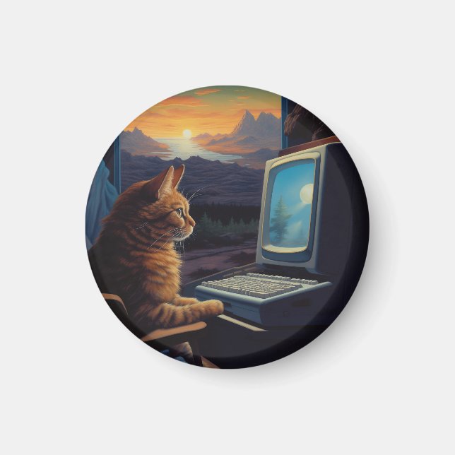 Retro Gamer-katt | 8-bitars Pixel Art-spel Magnet (Framsidan)