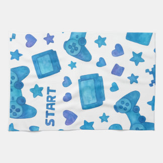 Retro Gamer Mönster Kitchen Towel - Blue Kökshandduk