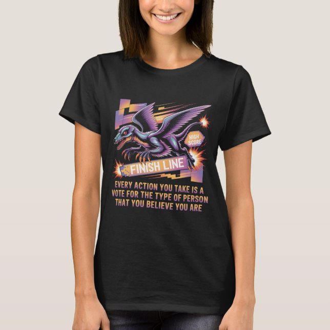 Retro Gamer Motivational Quote Shirt | Dinosaur Hi T Shirt (Framsida)