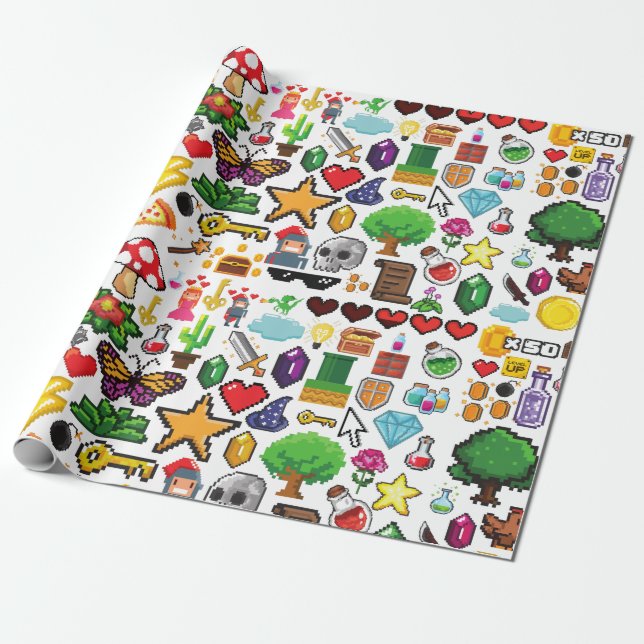 Retro Gamer Pixel Wrapping Papper Presentpapper (Utrullad)