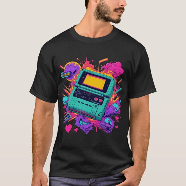 Retro Gamer Vibes - 90:e Neon Arcade T-Shirt (Framsida)