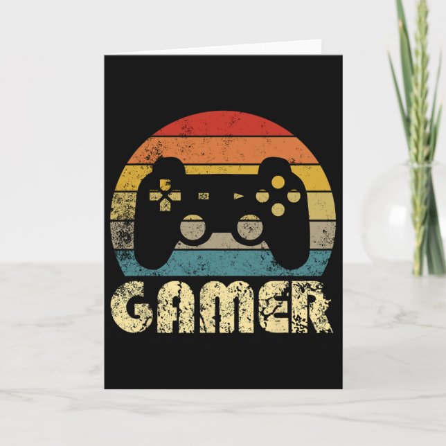 Retro Gamer Video Game Player Boys Teens Men  Kort (Framsida)