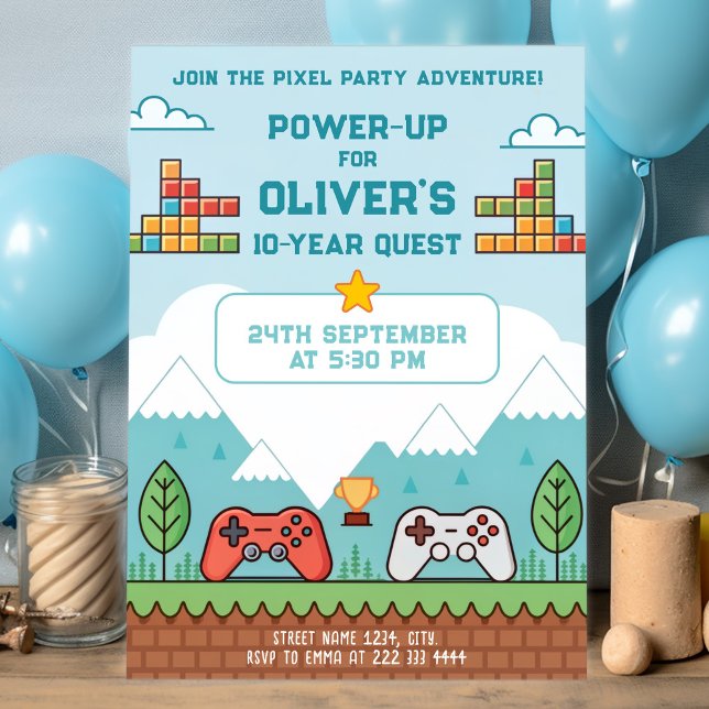 Retro Gaming Birthday Bash Inbjudningar (Skapare uppladdad)