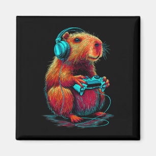 Retro Gaming Capyra Rolig Video Gamer Gnagare Anim Magnet