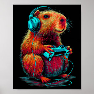 Retro Gaming Capyra Rolig Video Gamer Gnagare Anim Poster