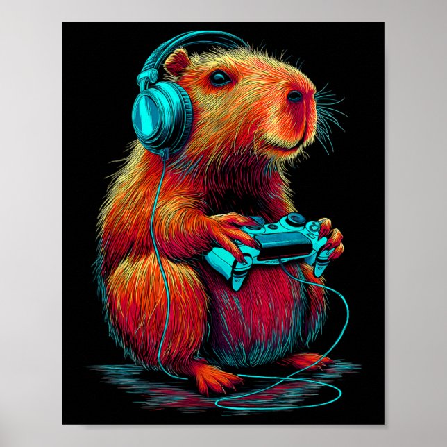 Retro Gaming Capyra Roligt Videospel Dator Rodent  Poster (Framsidan)