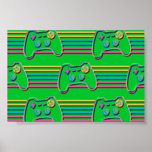 Retro Gaming Geek Gamer 80s neon färg Poster